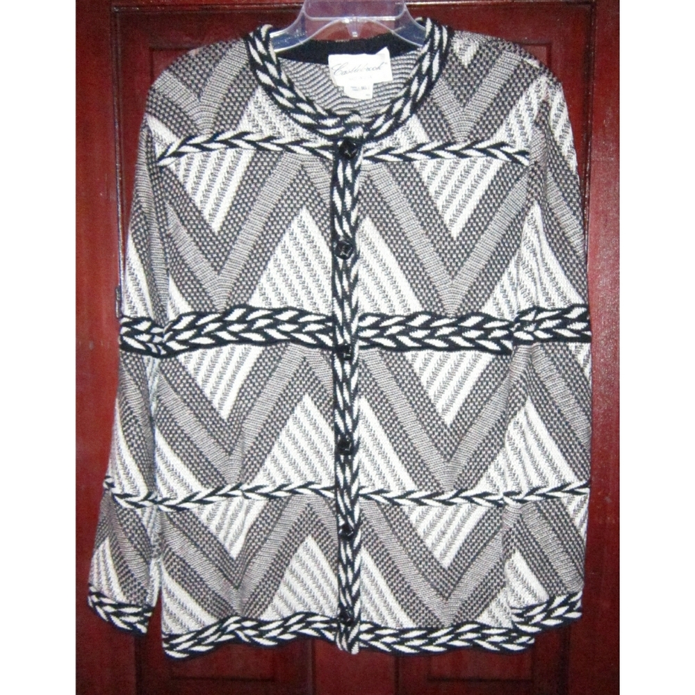 Castlebrook 16 Cardigan Sweater Jacket Vintage USA Black White Gray